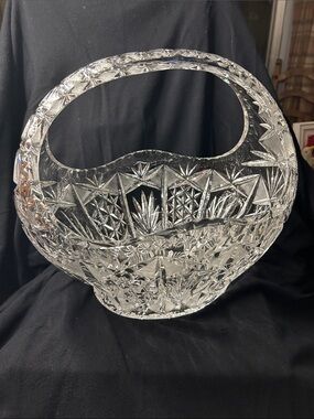 Cut Crystal Basket Vase - Clear Cut Glass